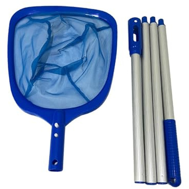 QUXVUIS Épuisette de piscine à manche en 4 sections - Nettoyage des feuilles et débris - Piscines, spas et bassins - Filet léger - Épuisette de piscine à manche en 4 sections - Usage