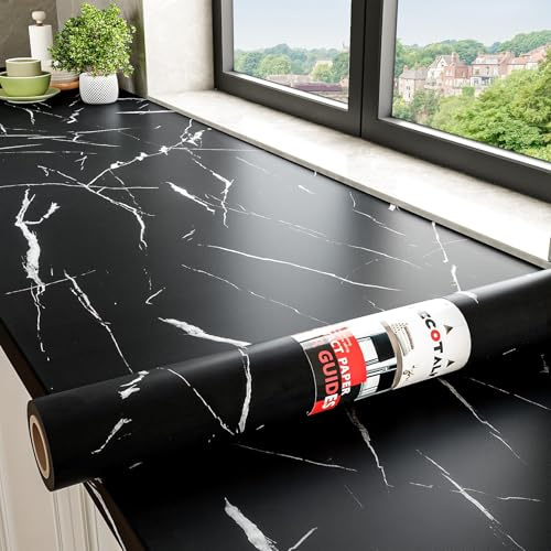 Dectotalk Möbelfolie Marmor Schwarz Klebefolie Möbel Wasserdicht 60X300cm Klebefolie Küche Arbeitsplatte Dekorfolie Tapete Marmoroptik Folie für Möbel Schränke Möbelaufkleber Tapeten für Wand Küche