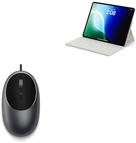 Satechi C1 Mouse USB-C Cablato in Alluminio + OntheGo™ Tastiera Wireless Bluetooth Compatta Multidispositivo con Supporto Regolabile, Ricaricabile USB-C, per Mac Mini M1 M2, MacBook, iPad e Windows