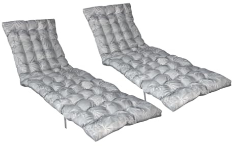 Atout Ciel Lot de 2 Coussins matelassés Bicolores pour Bain de Soleil, transat en Tissu déperlant 190x60cm, Gris imprimé/uni