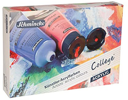 Schmincke - College Acrylic, Acrylfarbenset mit 5 x 75 ml Tuben, 83 702 097, Acrylfarben in Studienqualität, Grundsortiment, seidenmatt und lichtecht