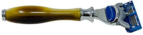 G.B.S 5 Blade Compatible Razor for Men, Shaving Kit for Men, Includes 1 Handle, 1 Razor Refill Cartridge (Horn Chrome)