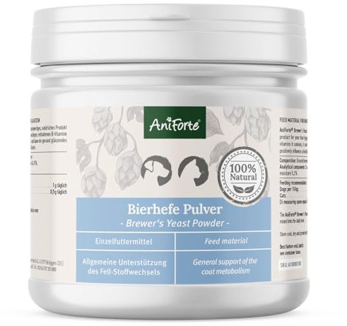 AniForte Levure de Bière 250 g, Renforce Le Poil et Fait Briller Le Pelage de Votre Animal de Compagnie, pour Chien et Chat