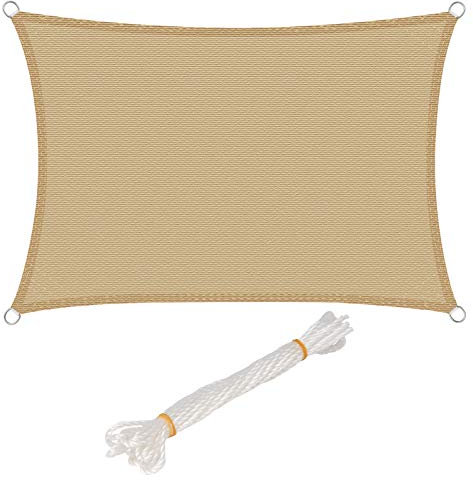 WOLTU GZS1188sd9 Tenda a Vela Parasole Rettangolare Telo da Sole in HDPE Protezione Solare Respirante Anti UV Giardino Esterni Sabbia 5x7m