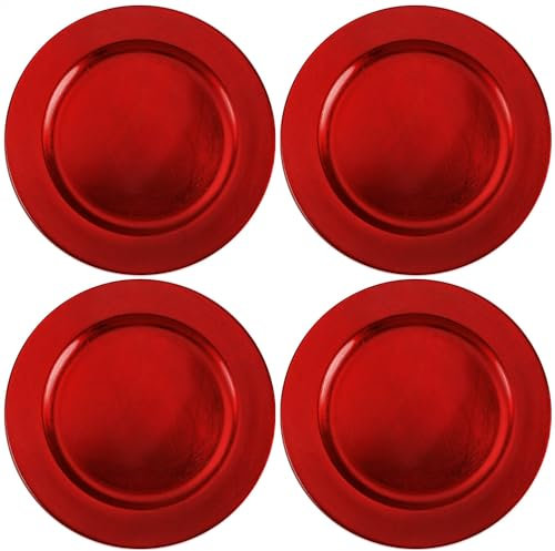 com-four® 4X underplates in red - Saucers as Table Decorations - Decorative Plates for Weddings, Family Celebrations or Christmas - Ø 32 cm