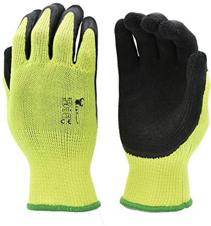 G & F Products 1516 Premium High Visibility Green Work & Gardening Gloves for Men and Women, MicroFoam Textured Coated Palm & Fingers, Large, 6 Pairs