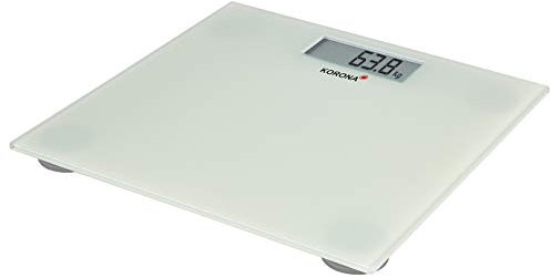Korona 74750 Mira Glas-Personenwaage; solide und stabile Bauweise, flache Bauhöhe, rein weiss, digital 180 kg Tragkraft, 100 Gramm Einteilung