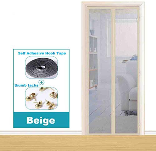 Coolhf Magnet Fliegengitter Tür Nsektenschutz Fliegengitter Balkontür Magnetischer Fliegenvorhang Automatisches Schließen Moskitonetz Vorhang Für Balkontür Wohnzimmer,Beige,120x210cm(47x82inch)