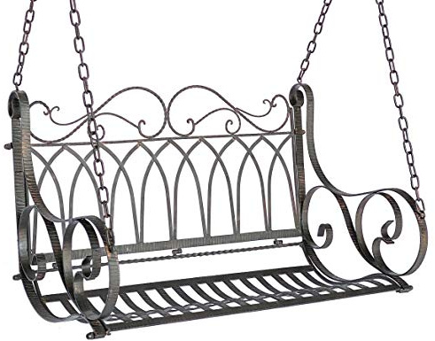 Hängebank Metall Braun Wetterfest Schaukel mit Ketten Hängesessel 18688 2 Sitzer Gartenbank