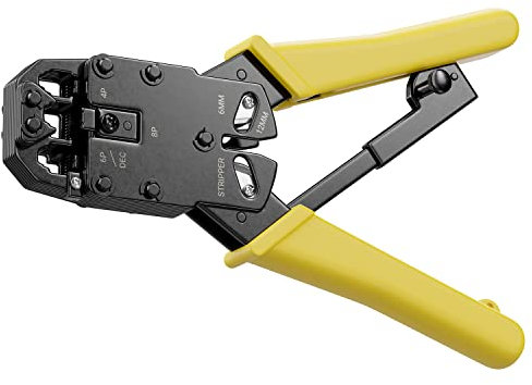 deleyCON Pince à Sertir pour Fiches Modulaires Fiches Western pour RJ11 RJ12 RJ45 DEC Téléphone et Réseau Câble Lignes 6P4C 6P6C 8P8C 4P4C 4P2C Coupe-Câble Dénudeur - Jaune