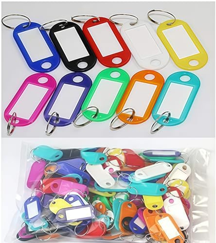 120 Pcs Étiquettes avec Porte Clé, Avec Anneau Fendu de Fenêtre, Porte Étiquettes Cle à bagages en plastique(10 couleurs, 120 x 5 x 2,2 cm)