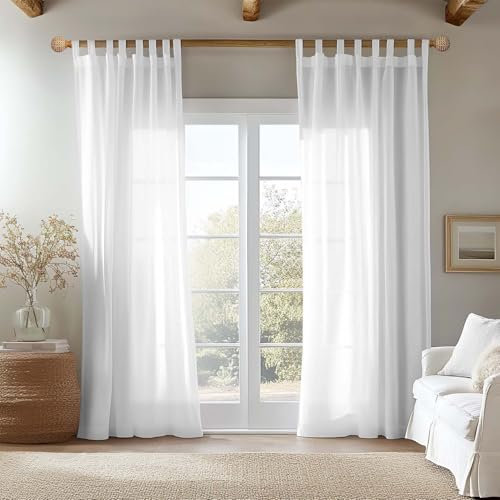 TOPICK Schlaufenschal 2er Set Gardinen Wohnzimmer modern Schlaufengardinen Vorhänge Schlafzimmer Gardinenschals leinenoptik H225xB140 cm, Schlaufenvorhang Curtains Living Room Fenstervorhänge Weiß