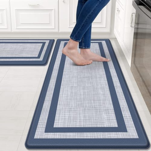 Mattitude Küchenmatte, gepolstert, Anti-Ermüdung, rutschfest, wasserdicht, ergonomisch, bequem, Stehmatte für Küche, Boden, Büro, Waschbecken, Wäsche, Blau und Grau, 2 Stück