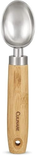Culinare Naturals Eisportionierer, Edelstahl mit Griff aus natürlichem Bambus, 20cm, Eislöffel für Eis, Sorbet, Melonenkugeln, Keksteig, C70003