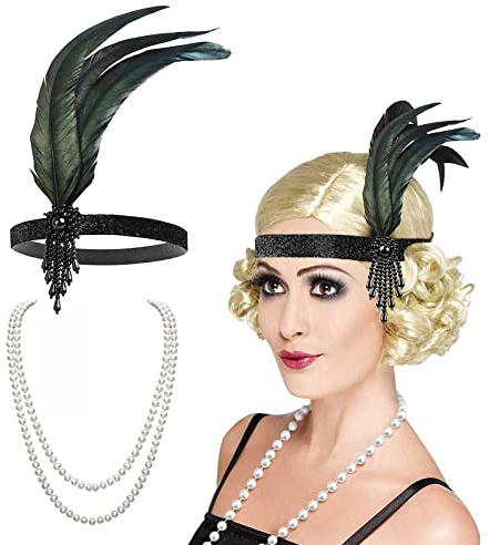 VIKSAUN 1920er Jahre Flapper-Stirnband, Kunstperlen-Halskette, 1920er-Jahre-Stirnband, Perlen-Stirnband, Perlen-Stirnband, 20er-Jahre-Haarschmuck, für Party, Kostüm, Schmuck, Damen und Mädchen