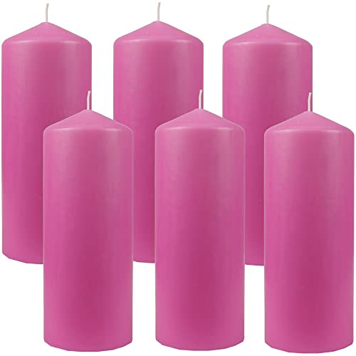 HS Candle Stumpenkerzen Wachskerzen Ø6cm x 17cm (6er Pack) Rose - Lange Brenndauer, Hergestellt in EU, Kerzen Blockkerzen - Wachs Stumpen