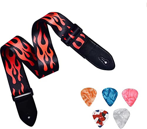 Verstellbarer Gitarrengurt,Gitarrengurt,Akustikgitarrengurt,Verstellbare Gitarre Schultergurt,GitarrenGurt Set für Elektrische und Akustische Gitarren Bass,Elektrische & Westerngitarre mit 5 Picks