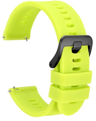WOCCI 20 mm välvda ränder silikon klockarmband för män, snabbfrigörande rem, svart spänne (limegrön)