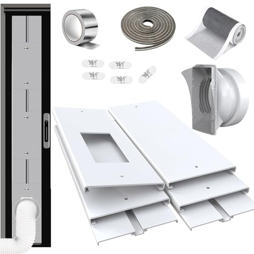 Gulrear Max 95Sliding Door Air Conditioner Vent Kit with Screen net & 2 weather strippings Energy Saving Airtight Universal 5.0/5.9 Inch AC Hose Coupler Portable AC Balcony Door Plates kit