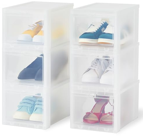 Iris Ohyama Transparente Schuhaufbewahrungsboxen, für Größen bis 46, L32 x H18 cm, 6er-Set, Schuhboxen Stapelbar, Frontöffnung, Schuhregale, Schuh Organizer, Turnschuhe, EUDF-S