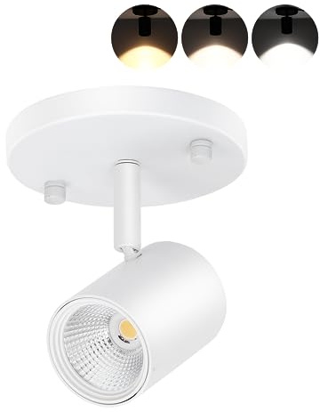 CLOUDY BAY LED Flush Mount Ceiling Spot Light,CRI90+ 9W 3000K 4000K 5000K Selectable Dimmable,Adjustable Tilt Angle Ceiling Track Light Head,White