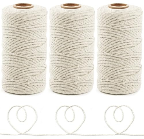 Anvin 984 Feet Cotton Twine Natural Jute Twine Packing Twines Bakers Twine Beige Twine Wrapping Butchers Baking Arts and Crafts Gardening(Pack of 3, 10 Ply 2mm Thick)