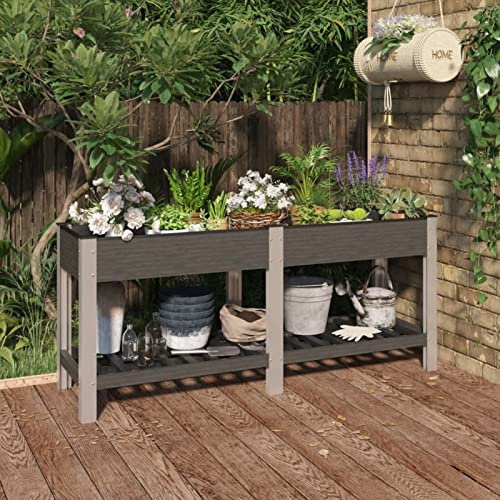Tidyard Arriate,Macetero,Jardinera con Patas,Arriate de Jardín con Estante,Tiestos Exterior,Maceta Rectangular,Tiestos para Plantas,Jardineras Exterior Balcon,WPC,Gris 175x50x75 cm,Fondo Abierto