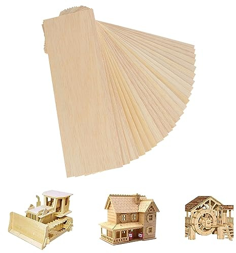 JMIATRY 24 Pcs Balsa Wood Sheets, 300x100x2mm Plywood Sheet, Unfinished Basswood Sheets for Home Decoration, DIY Crafts Projects, Woodcraft Model, Painting and Engraving