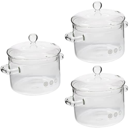 BESTonZON Glastopf Mit Deckel 3 Stück Großes Fassungsvermögen 1500 Ml Kochtopf Klarer Kochtopf Auflauf Für Ramen Nudelsuppe Milch