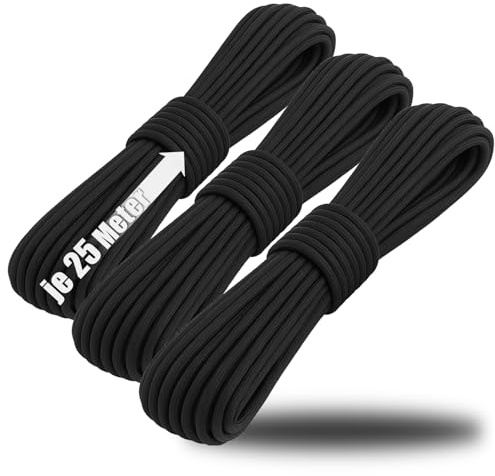 COM-FOUR® 3X Paracord Schnur Ø 4 mm, 75 m, Seil mit 7 Kern Strängen | Camping - Outdoor - Nylonseil mit 250 Kg Tragkraft