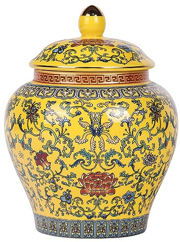 Exquisito Tarro de Jengibre de Esmalte - Diseño Inspirado en el General de la Dinastía Yuan - Hecho a Mano, Patrones Chinos Tradicionales Azules y Blancos en Jarrón de Cerámica de Esmalte Colorida
