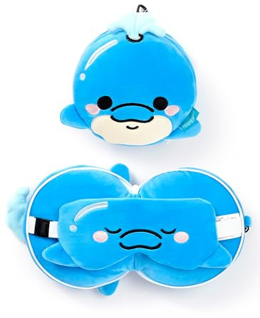 Puckator Reisekissen mit Relaxeazzz-Maske – Blau der Delfin – süße Tiere