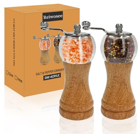 Pfeffermühle & Salzmühle, 2er Set Klassische Hand Shake Gewürzmühle, EP Material Acryl, Keramik Klingen Einstellbarer Grobe Mühle, Als Chilimühle für Verschiedene Gewürze 6 zoll Pepper Grinder
