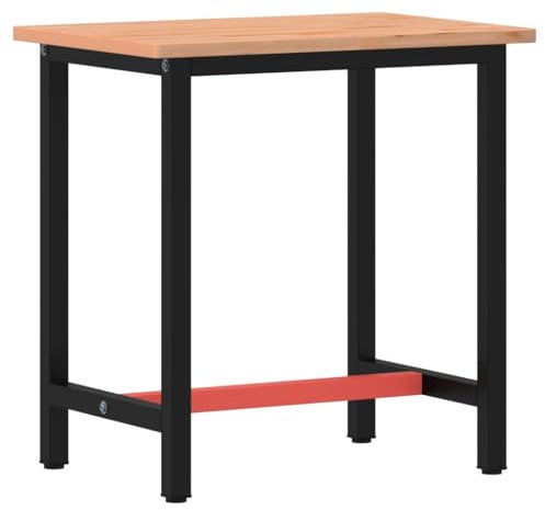 vidaXL Werkbank, Werktisch mit Metallgestell, Arbeitstisch mit großer Arbeitsfläche, Werkzeugbank Arbeitsplatte, Massivholz Buche Metall