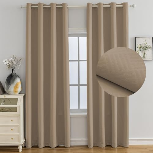 Ystyle Verdunklungsvorhänge 2er Set, Thermovorhang Gegen mit Ösen, 117x137 cm, Modern Gardinen Abdunkelnde Vorhänge Wohnzimmer Schlafzimmer, Schallschutz Vorhang, Caffè Chiaro