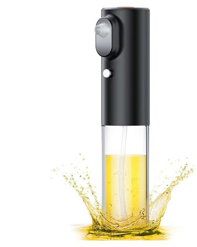 Frefgikty 1 pulverizador de aceite para cocinar, pulverizador eléctrico de de 200 ml, dispensador de aceite portátil de vidrio negro de niebla fina