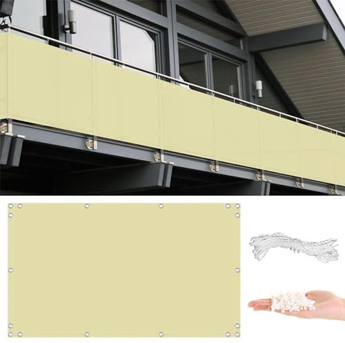 Balkon Sichtschutz Rostrot 140x300cm, PES 165g/m², Wind- und UV-Schutz, Ohne Bohren, mit Montagezubehör - Balkonverkleidung für die Seite Garten Balkon Zaun Terrassen (Abmessungen – Anpassbar)