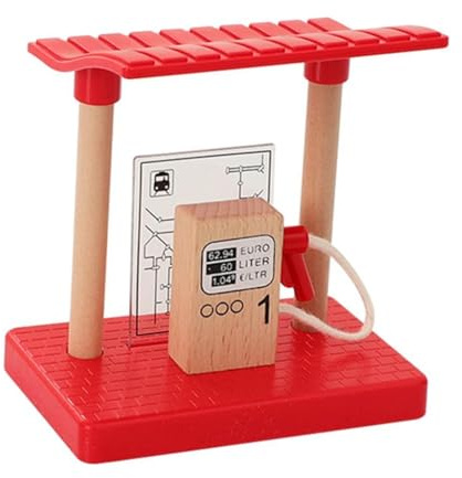 Baoblaze Kinder Holz Eisenbahn Set mit Tankstelle Und Brücke, Gas Station