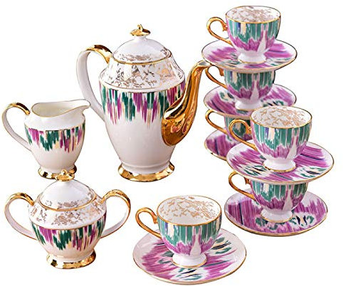VNNHGB Teeservice, Porzellan, Teeservice, Teetasse und Untertasse, Geschenkset, Bone China, Tassen, Hochzeitsgeschenk, 15-teilig