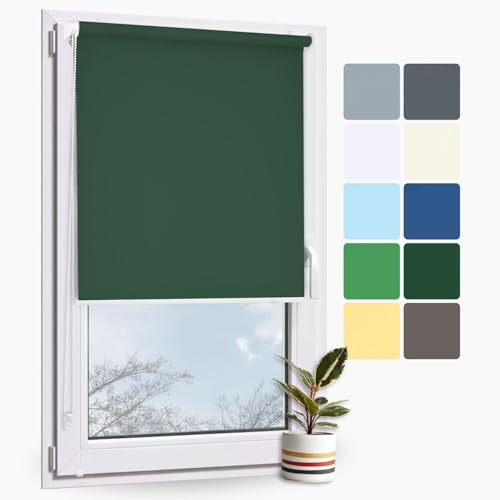 Rollmayer Klemmfix Rollo ohne Bohren Classic Dunkelgrün B105 x H130cm | Seitenzugrollo Sichtschutz Lichtschutz Sonnenschutz für Fenster und Tür Rollo Innen