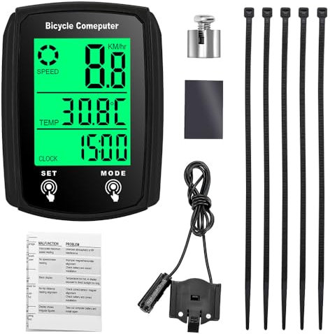 SKIKHN Fahrradcomputer Digital, Tacho Fahrrad, 19 Funktionen wasserdichte mit Hintergrundbeleuchtetem Display Fahrradtacho, Kabelgebundene Kilometerzähler Fahrrad Automatisches Aufwachen