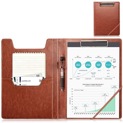 ProCase Portafolio de Cuero, Portapapeles de Negocios con Bloc de Notas A4 Carpeta Organizador de Documentos para Entrevistas Currículum Oficina Conferencia Presentación -Marrón