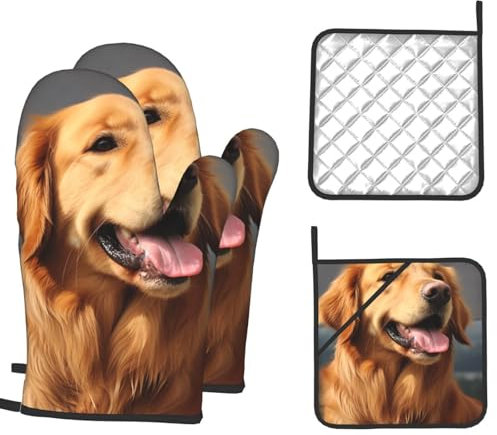 Lot de 4 gants de cuisine et maniques résistants à la chaleur Golden Retriever Dog1 Maniques de cuisine en silicone antidérapant pour la cuisson et le barbecue
