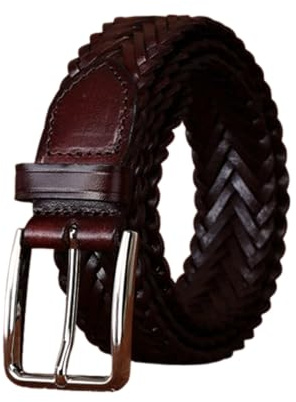 AGUTALITHIC Flecht-Gürtel Aus Vollrindleder Rindsleder 3,3cm Breit | Handgemachter Ledergürtel Für Damen Herren | Geflochtener Gürtel Mit Silberner Schließe(105cm/41, Coffee)