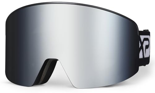 EXP VISION Ski/Snowboard Goggles, Magnetic Lens Snow Goggles with Anti-Fog & UV400 Protection for Men & Women (Black Frame-Silver)