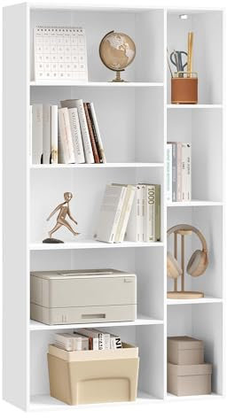 eSituro Bücherregal, offener Bücherschrank, mit 9 Fächern, freistehendes Regal, Standregal Büroregal, für Wohnzimmer Arbeitszimmer Büro, 80x150x30 cm, weiß, SBKC0060