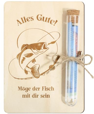BOFUNX Geldgeschenke Verpackung für Angler Geschenk mit Reagenzgläser Lustige Angler Geschenke Geldgeschenk aus Holz für Damen Herren Weihnachten Geburtstag