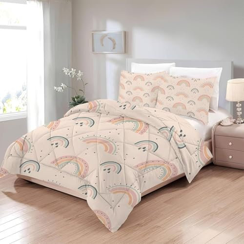 TMMDH Bettdecke 200x220 Ohne Bezug Nutzbar, Regenbogentropfen Bettdecken Waschbar Ganzjahresdecke Kinder 4 Jahreszeiten Steppdecke, Bettzeug Microfaser mit 2 Kissenbezug für Sommer Winter Doppelbett