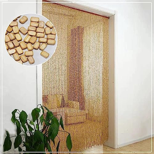 Handgefertigter Bambusperlenvorhang, 90 x 220 cm, natürliches Holzperlen, Fliegengitter und Heimdekoration, Trennwand für Schrank, Tür, Terrasse, 90 Stränge, handgefertigt, umweltfreundlich,
