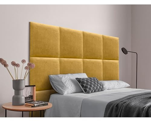 DHOME Gepolstertes Kopfteil Bestehend aus Austauschbaren Selbstklebenden Paneelen aus Aqualine-Stoff Luxuriöses Gepolstertes Bettkopfteil für das Schlafzimmer (Senf, 220cm)